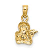 14k Yellow Gold and Rhodium Angel Resting On Elbow with Wing Pendant