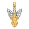 14k Yellow Gold and Rhodium Polished and Textured Angel Pendant