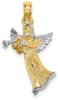 14k Yellow Gold And Rhodium 3-D Angel Playing Trumpet Pendant