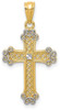 14k Yellow Gold and Rhodium Diamond-Cut Filigree Cross Pendant K6266