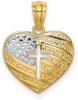 14k Yellow Gold And Rhodium Usa Flag With Cross Heart Pendant
