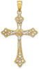 14k Yellow Gold And Rhodium And Diamond-Cut Edges Cross Pendant