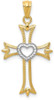 14k Yellow Gold Rhodium Plated Diamond-Cut Cross with Heart Pendant