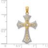 14k Yellow Gold and Rhodium Diamond-Cut Cross Pendant C4516