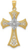 14k Yellow Gold and Rhodium Diamond-Cut Cross Pendant C4517