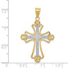 14k Yellow Gold and Rhodium Budded Cross Pendant