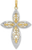 14k Yellow Gold with Rhodium-Plated Beaded Filigree Cross Pendant