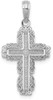 14k White Gold Textured with Lace Trim Cross Pendant