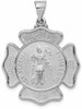 14k White Gold Polished and Satin St. Florian Badge Medal Pendant