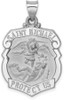 14k White Gold Polished and Satin St. Michael Badge Medal Pendant