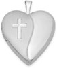 Rhodium-Plated 925 Sterling Silver 20mm Cross Satin/Polish Heart Locket Pendant