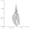 Rhodium-Plated 925 Sterling Silver Polished/Textured Wish/Angel Wing Pendant