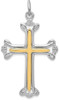 Rhodium-Plated & Yellow 925 Sterling Silver Polished Budded Cross Pendant