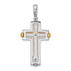 Rhodium-Plated & Yellow 925 Sterling Silver Brushed / Polished Cross Pendant