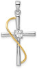 Rhodium-Plated Sterling Silver Gold-Tone with Cubic Zirconia Cross Pendant