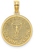 14k Yellow Gold Textured Communion Cup On Round Disc Pendant