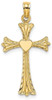14k Yellow Gold Polished and Engraved Cross with Heart Pendant