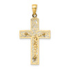 14k Yellow Gold Textured Swirl Design Crucifix Pendant