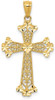 14k Yellow Gold Diamond-Cut Polished Filigree Hearts Cross Pendant