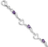 7" Sterling Silver & Amethyst Polished Fancy Heart Bracelet