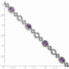 7" Sterling Silver Rhodium-plated Diamond & Amethyst Oval Link Bracelet