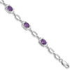 7.5" Sterling Silver Rhodium-plated Amethyst Link Bracelet