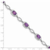 7.5" Sterling Silver Rhodium-plated Amethyst Link Bracelet