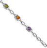 7.5" Sterling Silver Rhodium-plated Multicolor Gemstone Link Bracelet