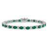 7" 14k White Gold Oval Lab-Created Emerald and Diamond Bracelet