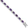 7" Sterling Silver Rhodium-plated Amethyst & CZ Bracelet QX140AM