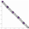 7.5" Sterling Silver Rhodium-plated Diamond & Amethyst Bracelet