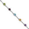 7.5" Sterling Silver Rhodium-plated Multicolor Gemstone & Diamond Bracelet