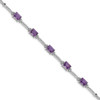 7.5" Sterling Silver Rhodium-plated Amethyst & Diamond Tennis Bracelet