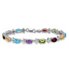 7" 14k White Gold Multicolor Rainbow Floral Gemstone and Diamond Bracelet