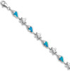 7.25" Sterling Silver Starfish CZ & Lab-Created Opal Seashell Bracelet