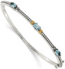 7.25" Sterling Silver & 14k Yellow Gold Sky Blue Topaz Bangle Bracelet