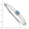 7" 14k White Gold Emerald-shape Blue Topaz and Diamond Halo Bangle Bracelet