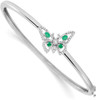 7" 14k White Gold Emerald and Diamond Butterfly Bangle Bracelet