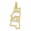 10k Yellow Gold Solid Mississippi State Pendant