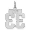 Sterling Silver Rhodium-plated Small Satin Number 33 Charm