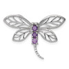 Sterling Silver Rhodium-plated Amethyst Dragonfly Pendant