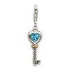 Sterling Silver w/14k Yellow Gold Blue Topaz Antiqued Key Lobster Clasp Charm