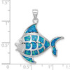 Sterling Silver Rhodium-Plated Lab-Created Blue Opal Fish Pendant