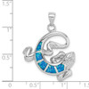 Sterling Silver Rhodium-Plated Lab-Created Blue Opal Gecko Pendant