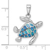 Sterling Silver Rhodium-Plated Blue Inlay Lab-Created Opal Turtle Pendant QP4873