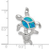 Sterling Silver Rhodium-Plated Blue Inlay Lab-Created Opal Turtle Pendant QC7682