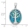 Sterling Silver Rhodium-Plated Lab-Created Opal Tree Of Life Oval Pendant