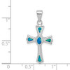 Sterling Silver Rhodium-Plated Lab-Created Blue Opal Small Cross Pendant