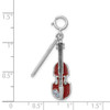 Sterling Silver Rhodium-Plated Enameled Preciosa Synthetic Crystal Violin Charm