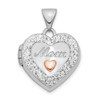 14k White Gold w/ Pink Rhodium Plated and Crystal 16mm Mom Heart Locket Pendant